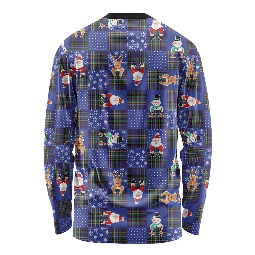 Christmas Patchwork Fake Tuxedo Long Sleeve Shirt Santa and Reindeer Blue Plaid Style - Wonder Print Shop