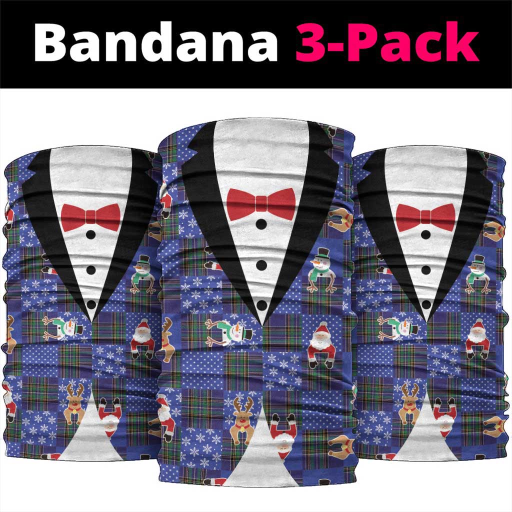 Christmas Patchwork Fake Tuxedo Neck Gaiter Santa and Reindeer Blue Plaid Style - Wonder Print Shop