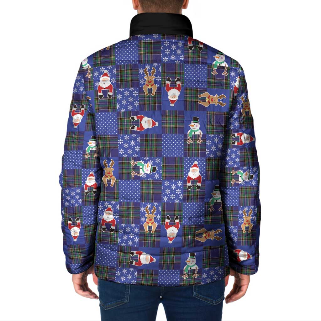 Christmas Patchwork Fake Tuxedo Padded Jacket Santa and Reindeer Blue Plaid Style - Wonder Print Shop