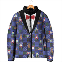 Christmas Patchwork Fake Tuxedo Padded Jacket Santa and Reindeer Blue Plaid Style - Wonder Print Shop