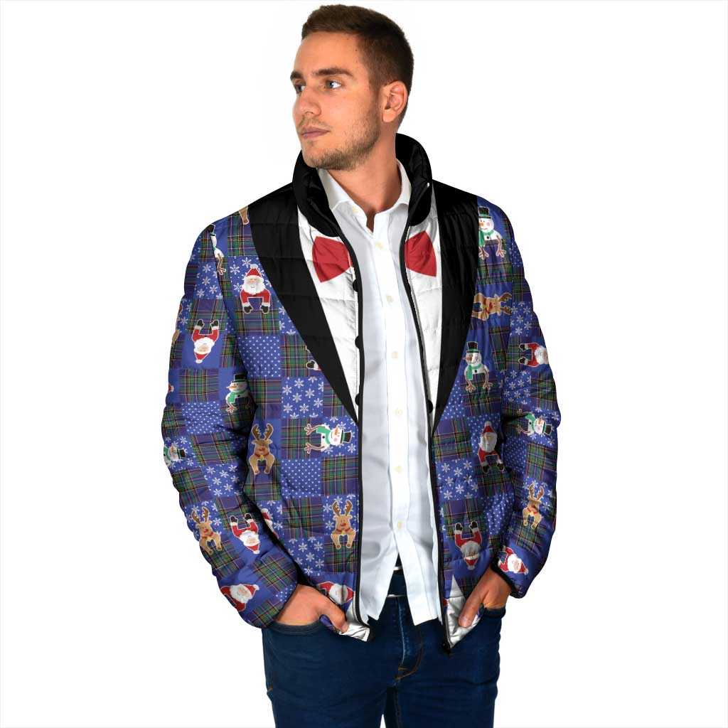 Christmas Patchwork Fake Tuxedo Padded Jacket Santa and Reindeer Blue Plaid Style - Wonder Print Shop
