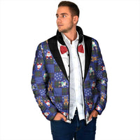 Christmas Patchwork Fake Tuxedo Padded Jacket Santa and Reindeer Blue Plaid Style - Wonder Print Shop