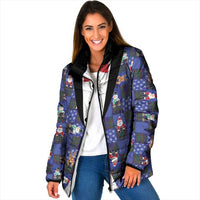 Christmas Patchwork Fake Tuxedo Padded Jacket Santa and Reindeer Blue Plaid Style - Wonder Print Shop