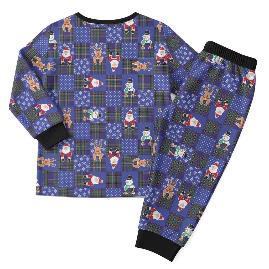 Christmas Patchwork Fake Tuxedo Christmas Pajama Set Santa and Reindeer Blue Plaid Style - Wonder Print Shop