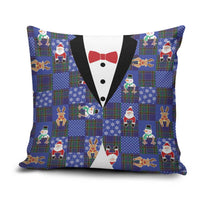 Christmas Patchwork Fake Tuxedo Pillow Cover Santa and Reindeer Blue Plaid Style - Wonder Print Shop