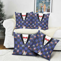 Christmas Patchwork Fake Tuxedo Pillow Cover Santa and Reindeer Blue Plaid Style - Wonder Print Shop