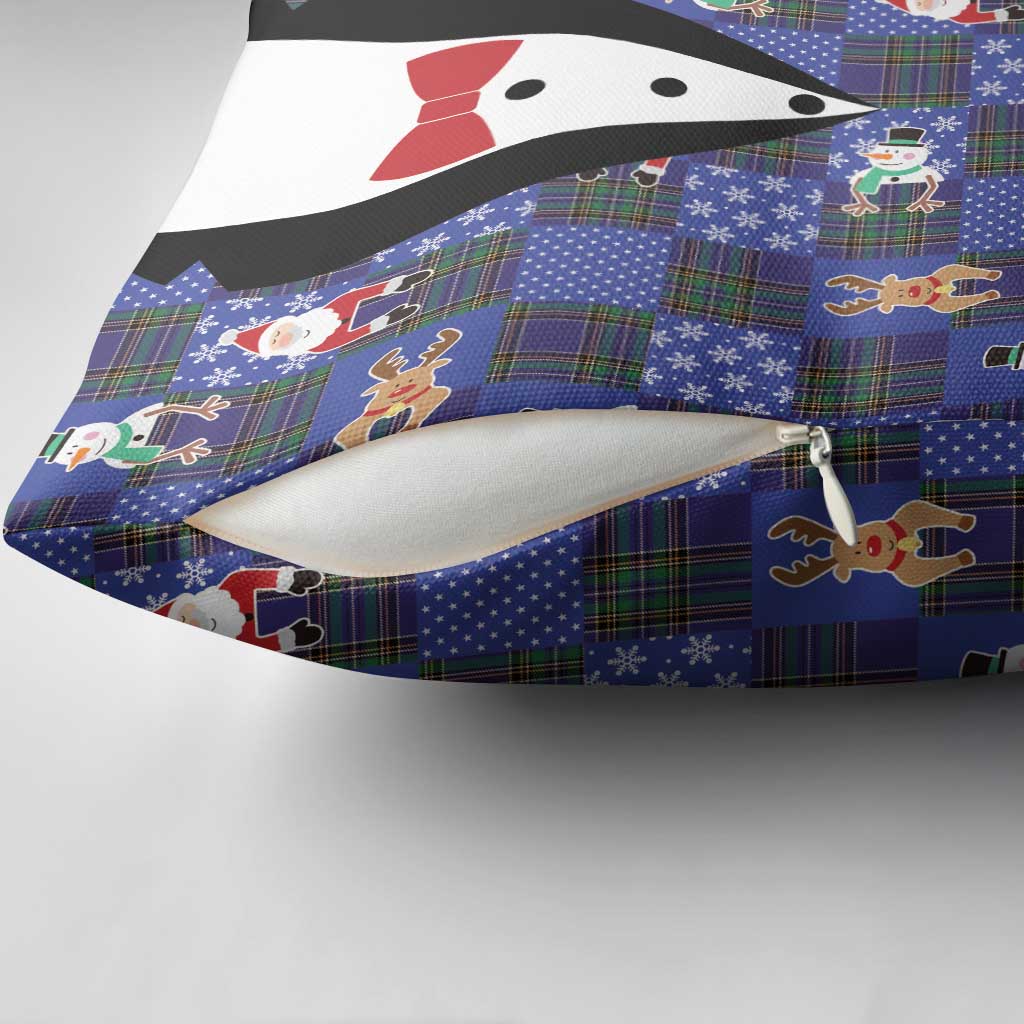 Christmas Patchwork Fake Tuxedo Pillow Cover Santa and Reindeer Blue Plaid Style - Wonder Print Shop