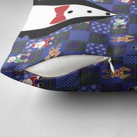 Christmas Patchwork Fake Tuxedo Pillow Cover Santa and Reindeer Blue Plaid Style - Wonder Print Shop
