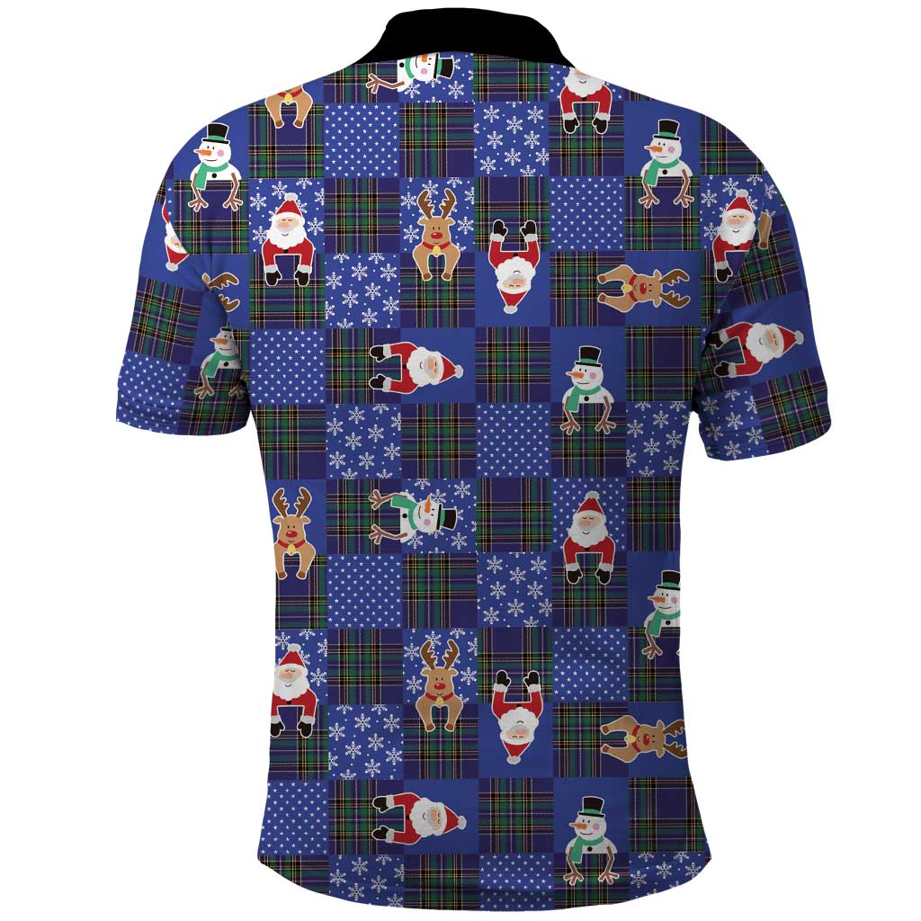 Christmas Patchwork Fake Tuxedo Polo Shirt Santa and Reindeer Blue Plaid Style - Wonder Print Shop