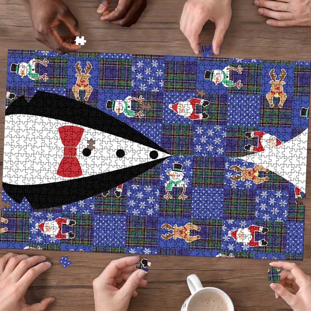 Christmas Patchwork Fake Tuxedo Puzzle Santa and Reindeer Blue Plaid Style - Wonder Print Shop