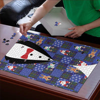 Christmas Patchwork Fake Tuxedo Puzzle Santa and Reindeer Blue Plaid Style - Wonder Print Shop