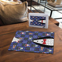 Christmas Patchwork Fake Tuxedo Puzzle Santa and Reindeer Blue Plaid Style - Wonder Print Shop