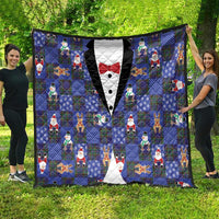 Christmas Patchwork Fake Tuxedo Quilt Santa and Reindeer Blue Plaid Style - Wonder Print Shop