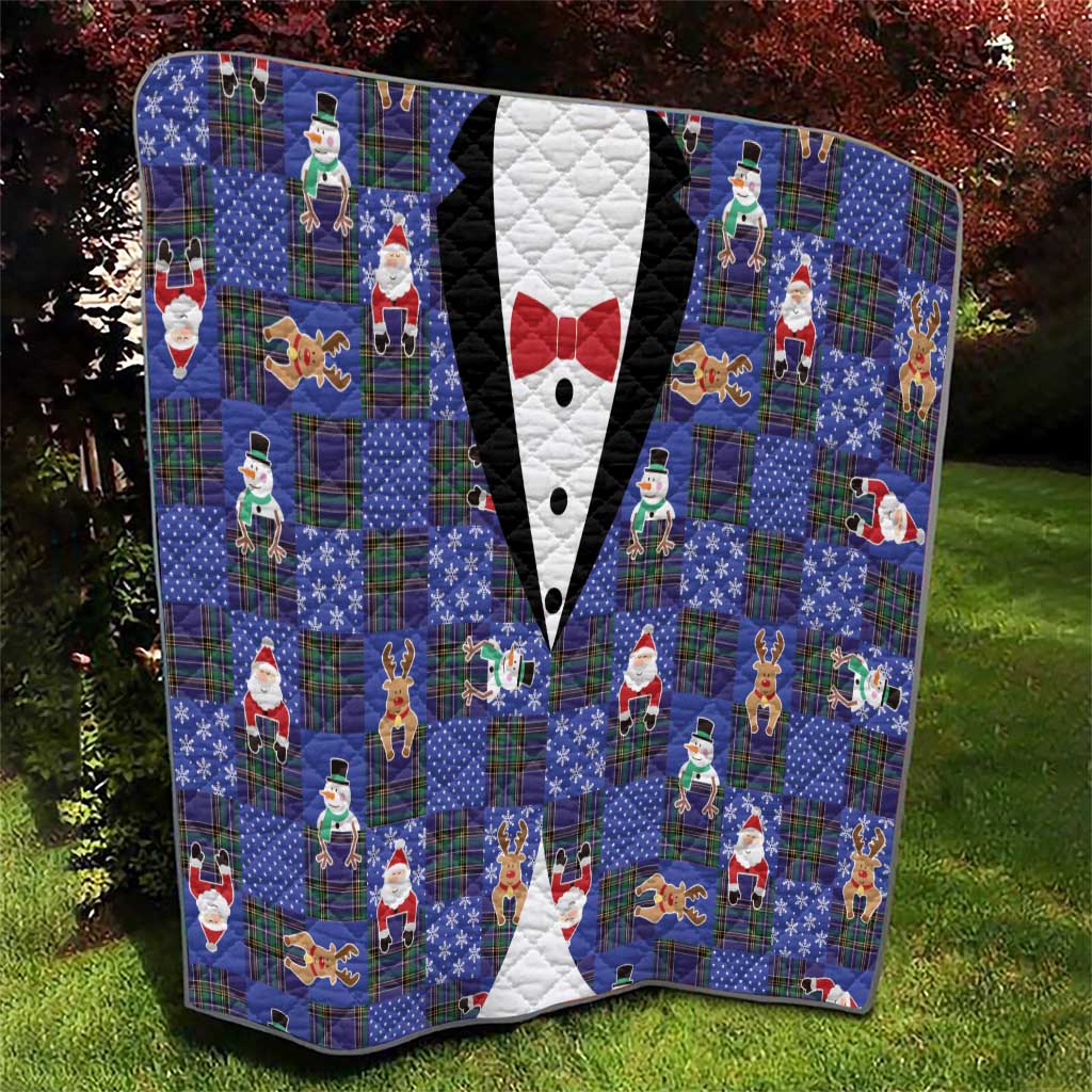 Christmas Patchwork Fake Tuxedo Quilt Santa and Reindeer Blue Plaid Style - Wonder Print Shop