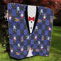 Christmas Patchwork Fake Tuxedo Quilt Santa and Reindeer Blue Plaid Style - Wonder Print Shop