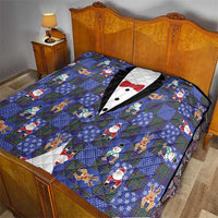Christmas Patchwork Fake Tuxedo Quilt Santa and Reindeer Blue Plaid Style - Wonder Print Shop