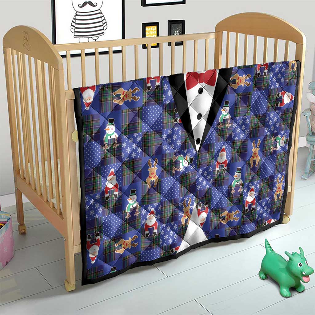 Christmas Patchwork Fake Tuxedo Quilt Santa and Reindeer Blue Plaid Style - Wonder Print Shop