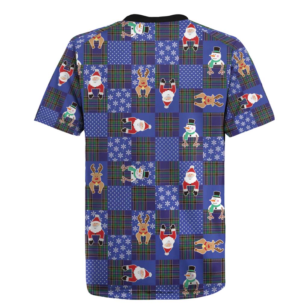 Christmas Patchwork Fake Tuxedo Rugby Jersey Santa and Reindeer Blue Plaid Style - Wonder Print Shop