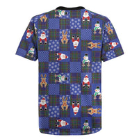 Christmas Patchwork Fake Tuxedo Rugby Jersey Santa and Reindeer Blue Plaid Style - Wonder Print Shop