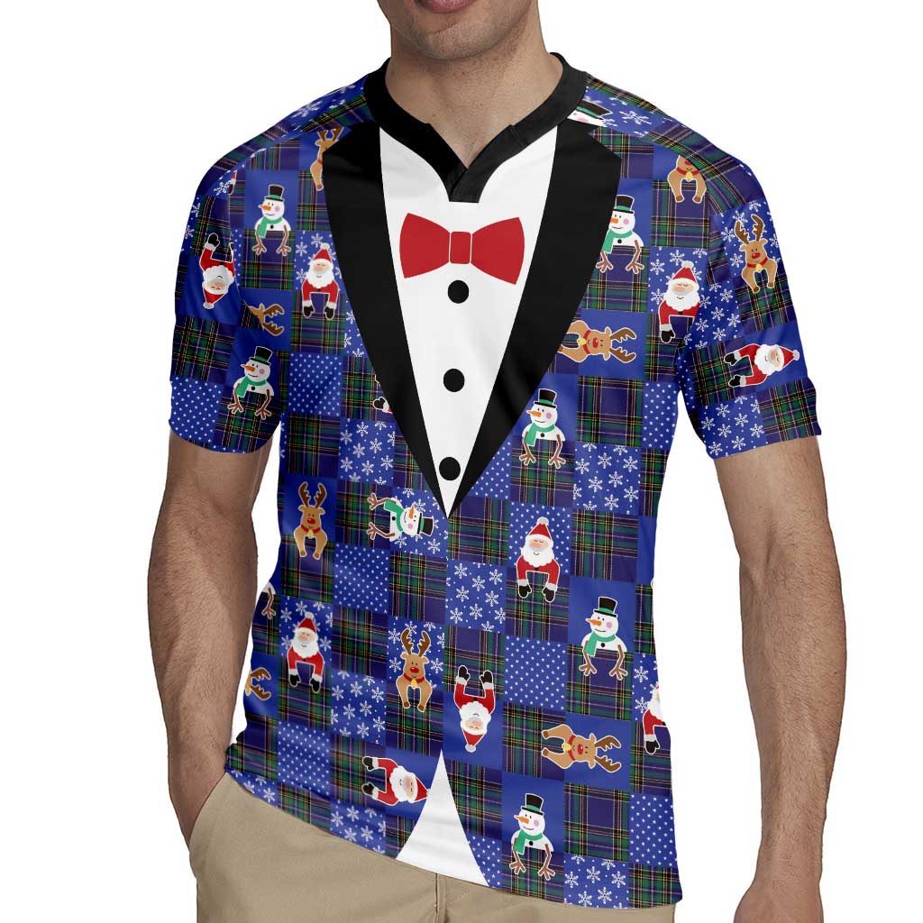 Christmas Patchwork Fake Tuxedo Rugby Jersey Santa and Reindeer Blue Plaid Style - Wonder Print Shop