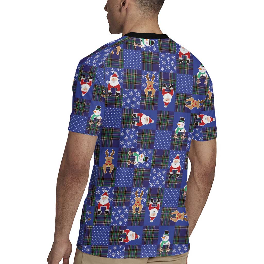 Christmas Patchwork Fake Tuxedo Rugby Jersey Santa and Reindeer Blue Plaid Style - Wonder Print Shop