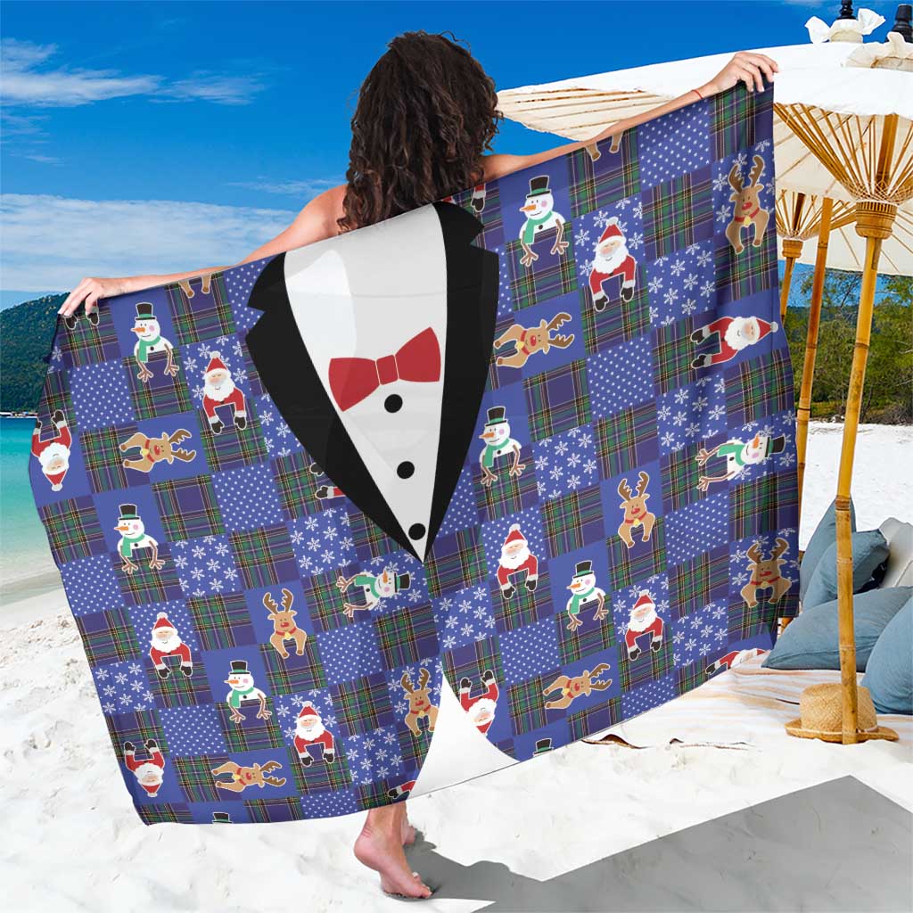 Christmas Patchwork Fake Tuxedo Sarong Santa and Reindeer Blue Plaid Style - Wonder Print Shop