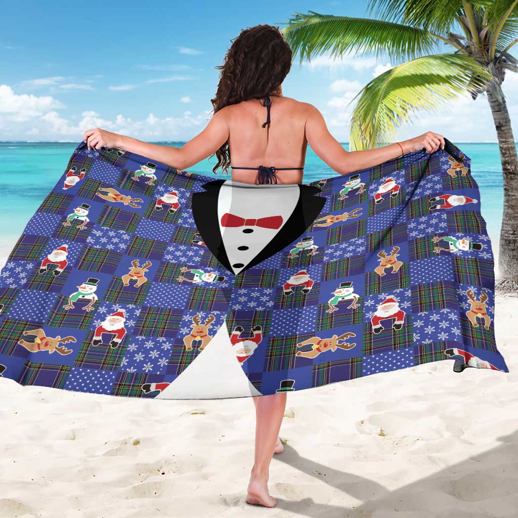 Christmas Patchwork Fake Tuxedo Sarong Santa and Reindeer Blue Plaid Style - Wonder Print Shop
