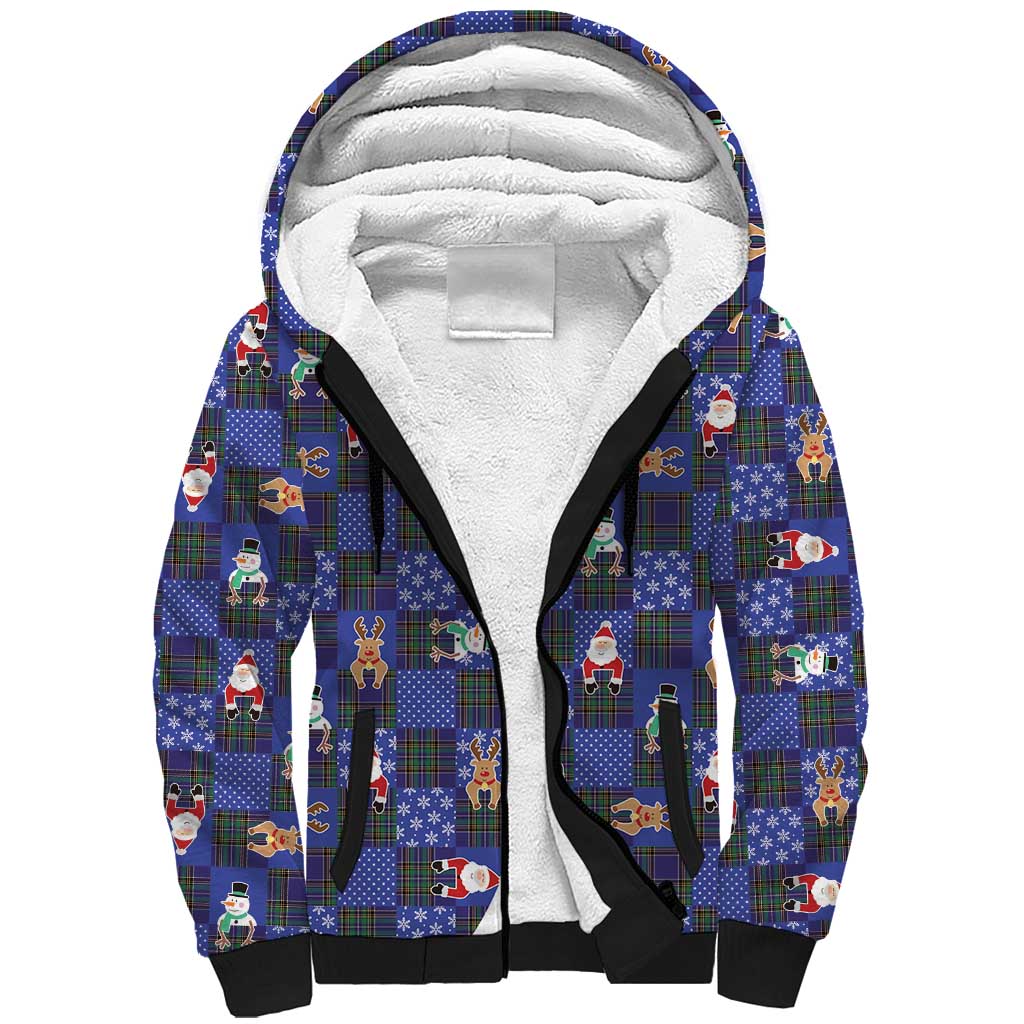 Christmas Patchwork Fake Tuxedo Sherpa Hoodie Santa and Reindeer Blue Plaid Style - Wonder Print Shop