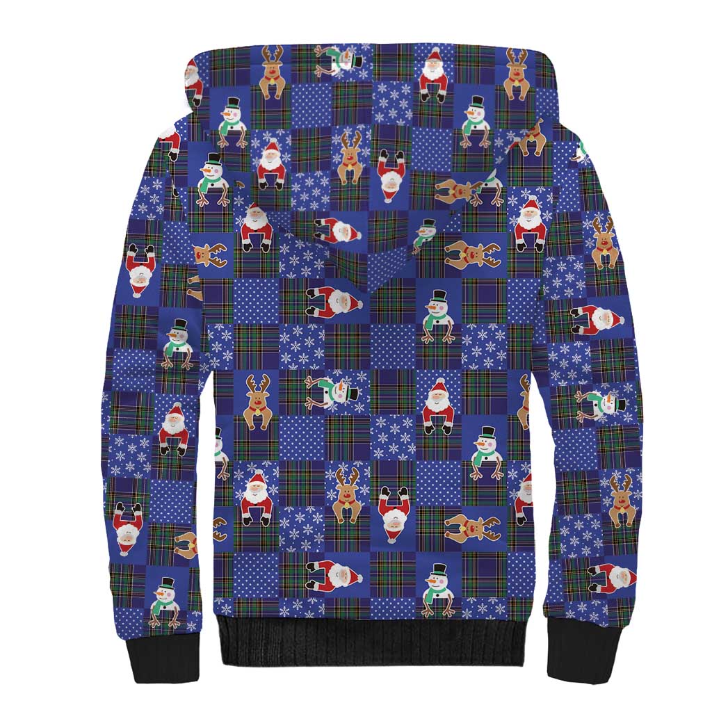 Christmas Patchwork Fake Tuxedo Sherpa Hoodie Santa and Reindeer Blue Plaid Style - Wonder Print Shop