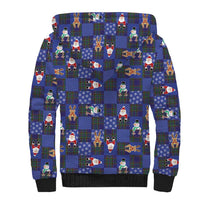Christmas Patchwork Fake Tuxedo Sherpa Hoodie Santa and Reindeer Blue Plaid Style - Wonder Print Shop