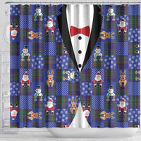 Christmas Patchwork Fake Tuxedo Shower Curtain Santa and Reindeer Blue Plaid Style - Wonder Print Shop