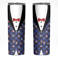 Christmas Patchwork Fake Tuxedo Skinny Tumbler Santa and Reindeer Blue Plaid Style - Wonder Print Shop