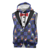 Christmas Patchwork Fake Tuxedo Sleeveless Hoodie Santa and Reindeer Blue Plaid Style - Wonder Print Shop