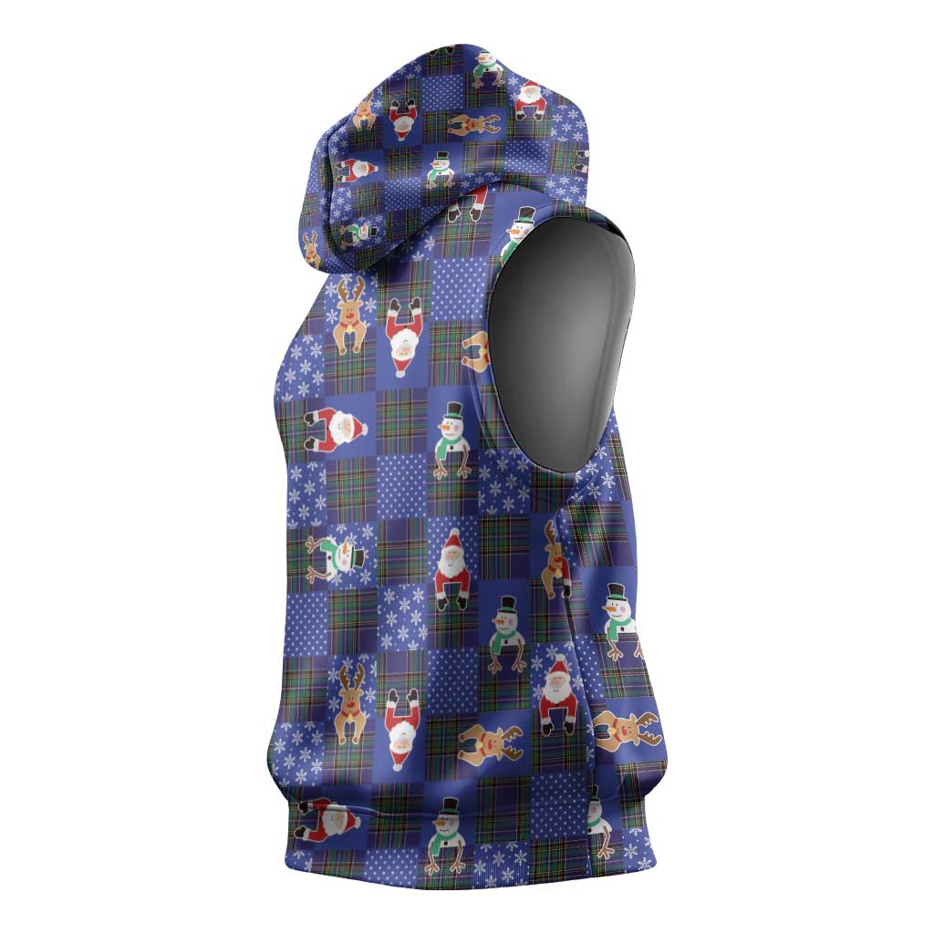 Christmas Patchwork Fake Tuxedo Sleeveless Hoodie Santa and Reindeer Blue Plaid Style - Wonder Print Shop