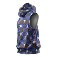 Christmas Patchwork Fake Tuxedo Sleeveless Hoodie Santa and Reindeer Blue Plaid Style - Wonder Print Shop