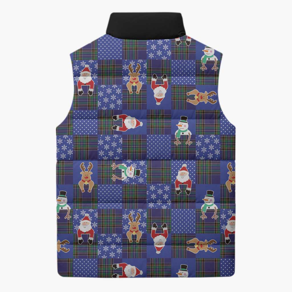 Christmas Patchwork Fake Tuxedo Sleeveless Puffer Jacket Santa and Reindeer Blue Plaid Style - Wonder Print Shop