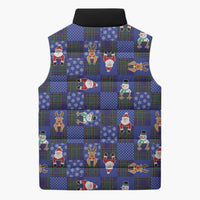 Christmas Patchwork Fake Tuxedo Sleeveless Puffer Jacket Santa and Reindeer Blue Plaid Style - Wonder Print Shop