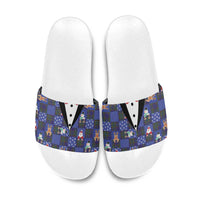 Christmas Patchwork Fake Tuxedo Slide Sandals Santa and Reindeer Blue Plaid Style - Wonder Print Shop