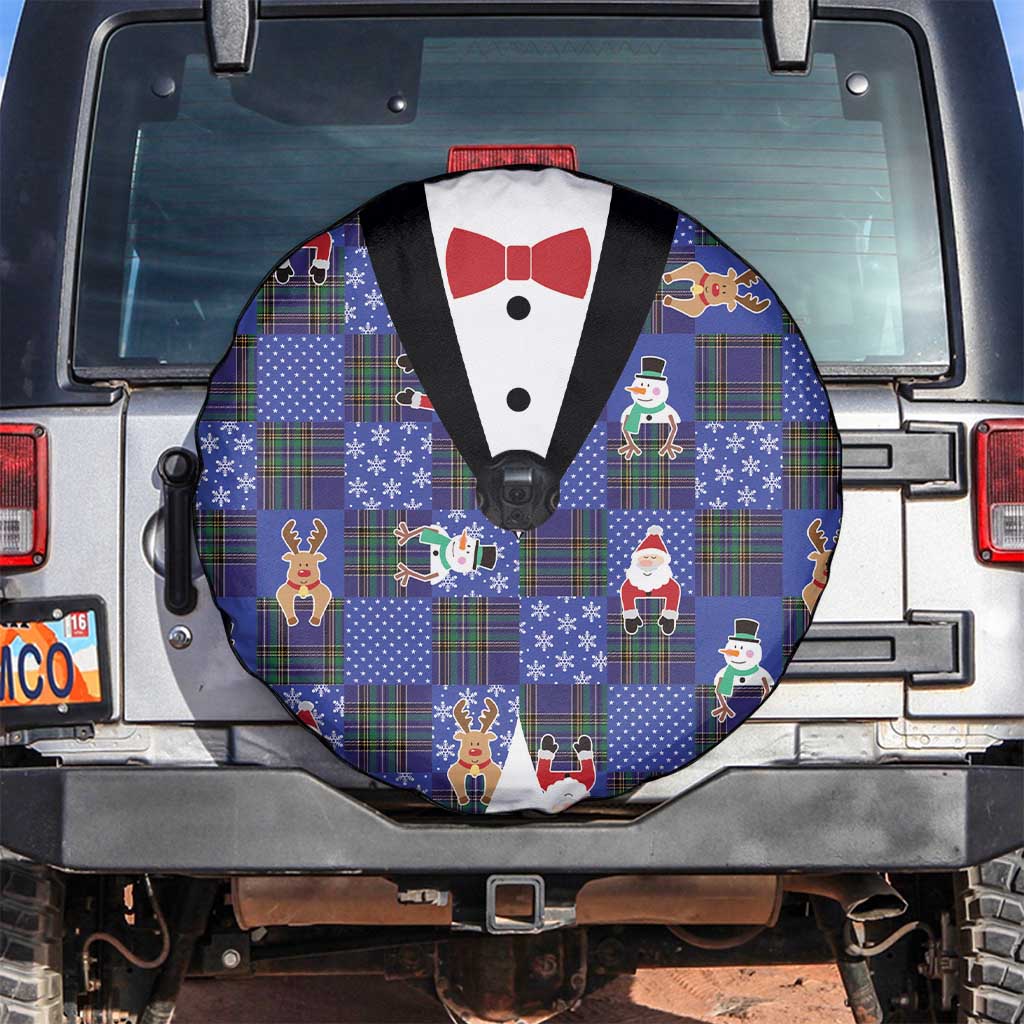 Christmas Patchwork Fake Tuxedo Spare Tire Cover Santa and Reindeer Blue Plaid Style - Wonder Print Shop