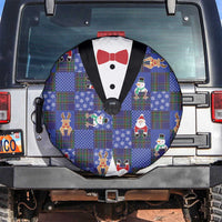 Christmas Patchwork Fake Tuxedo Spare Tire Cover Santa and Reindeer Blue Plaid Style - Wonder Print Shop