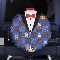 Christmas Patchwork Fake Tuxedo Spare Tire Cover Santa and Reindeer Blue Plaid Style - Wonder Print Shop