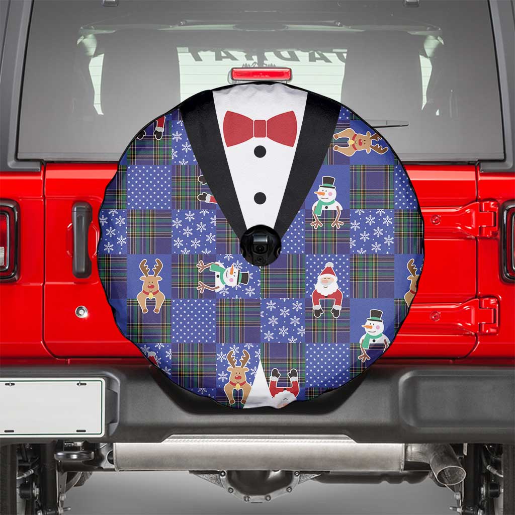 Christmas Patchwork Fake Tuxedo Spare Tire Cover Santa and Reindeer Blue Plaid Style - Wonder Print Shop