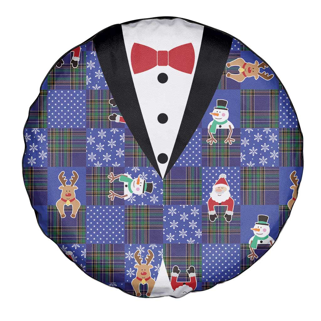 Christmas Patchwork Fake Tuxedo Spare Tire Cover Santa and Reindeer Blue Plaid Style - Wonder Print Shop