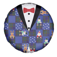Christmas Patchwork Fake Tuxedo Spare Tire Cover Santa and Reindeer Blue Plaid Style - Wonder Print Shop