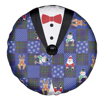 Christmas Patchwork Fake Tuxedo Spare Tire Cover Santa and Reindeer Blue Plaid Style - Wonder Print Shop