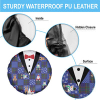 Christmas Patchwork Fake Tuxedo Spare Tire Cover Santa and Reindeer Blue Plaid Style - Wonder Print Shop