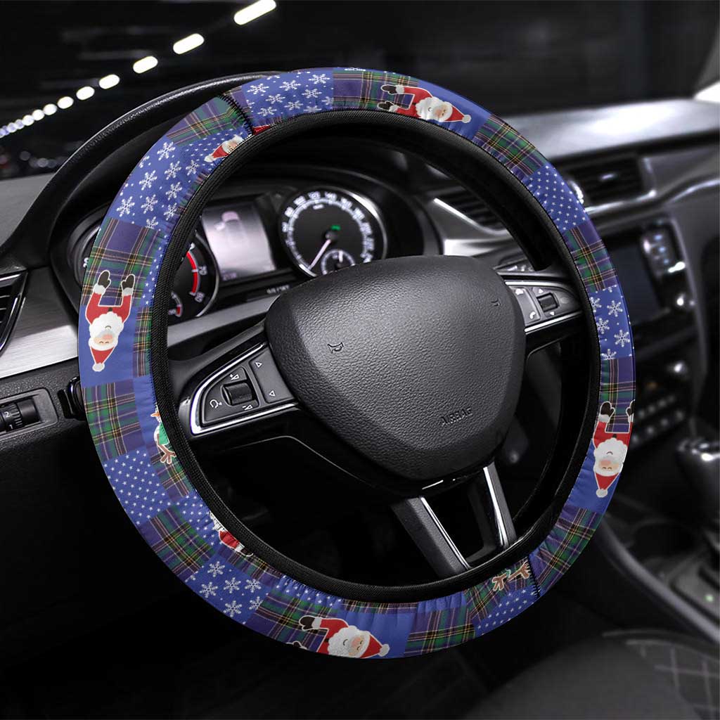 Christmas Patchwork Fake Tuxedo Steering Wheel Cover Santa and Reindeer Blue Plaid Style - Wonder Print Shop