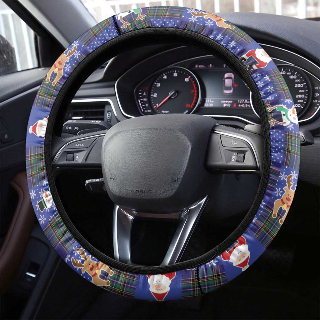 Christmas Patchwork Fake Tuxedo Steering Wheel Cover Santa and Reindeer Blue Plaid Style - Wonder Print Shop