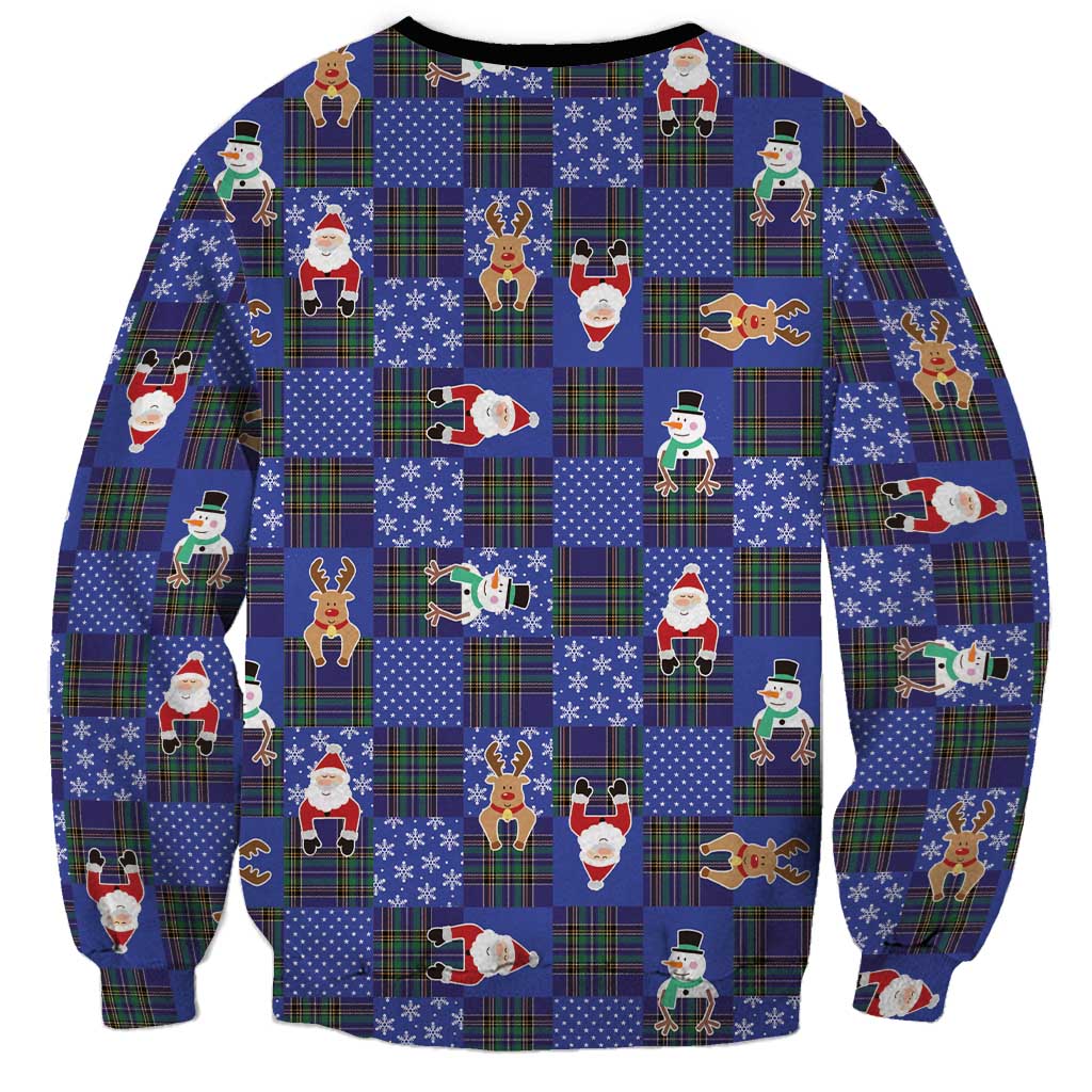 Christmas Patchwork Fake Tuxedo Sweatshirt Santa and Reindeer Blue Plaid Style - Wonder Print Shop