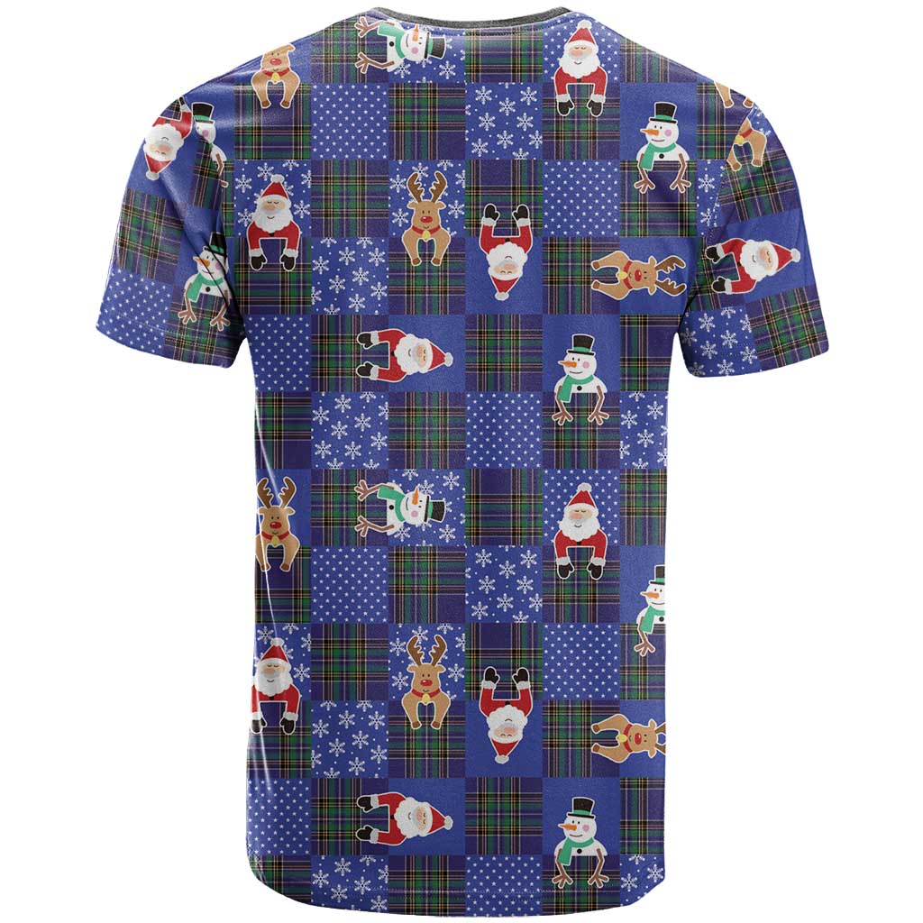 Christmas Patchwork Fake Tuxedo T Shirt Santa and Reindeer Blue Plaid Style - Wonder Print Shop